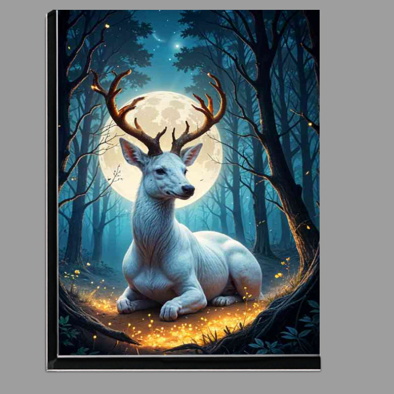 Buy Di-Bond : (White deer with glowing antlers sitting in a magical forest)