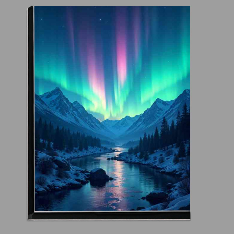 Buy Di-Bond : (Colorful aurora borealis in the night sky over a mountain)
