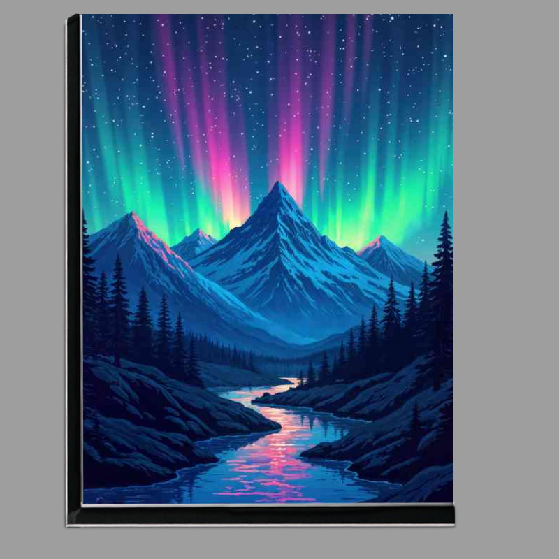Buy Di-Bond : (Colorful aurora borealis in the night with flowing river)