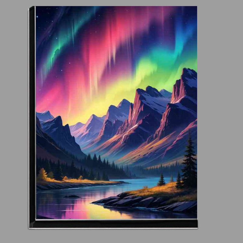 Buy Di-Bond : (Night sky over a mountainous landscape aurora borealis)