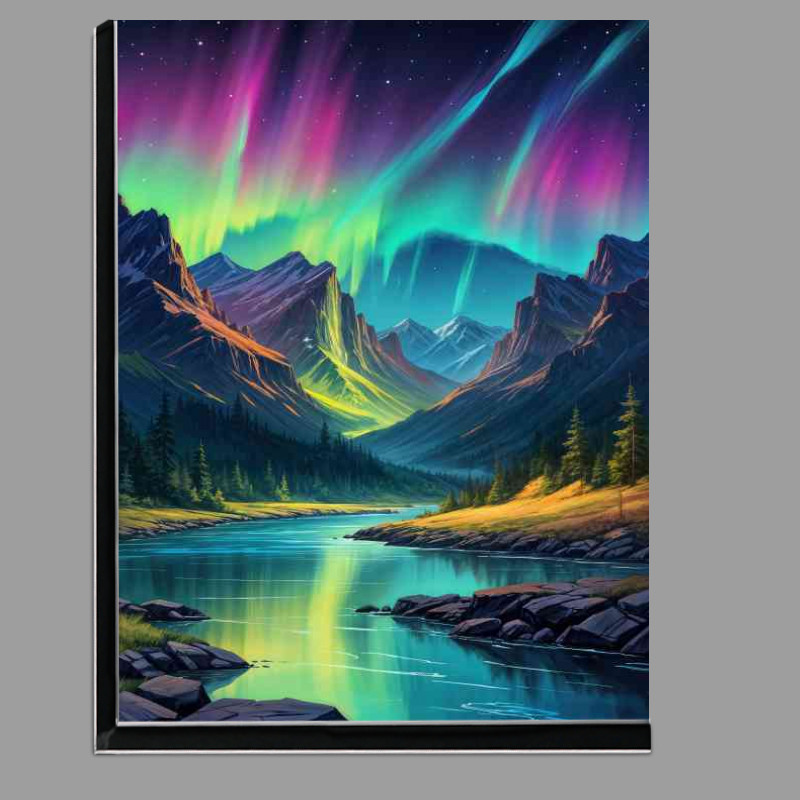 Buy Di-Bond : (Painting colorful aurora borealis in the mountains)