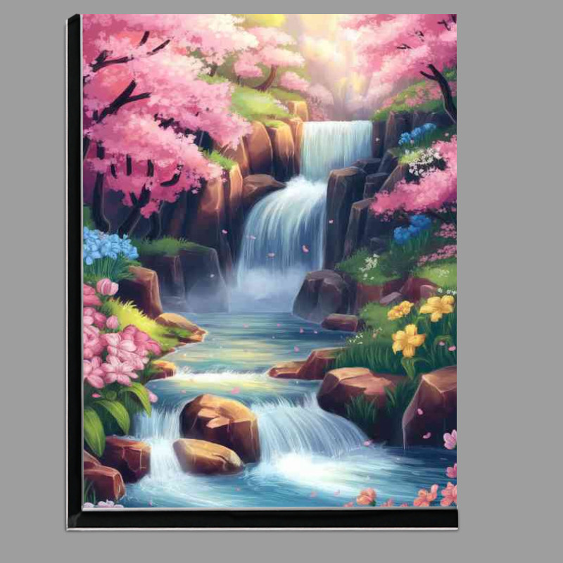Buy Di-Bond : (Vibrant and picturesque landscape a cascading waterfall)