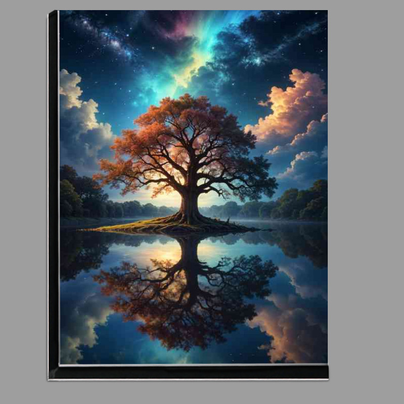 Buy Di-Bond : (Majestic oak tree with a striking glowing multi colours reflection)