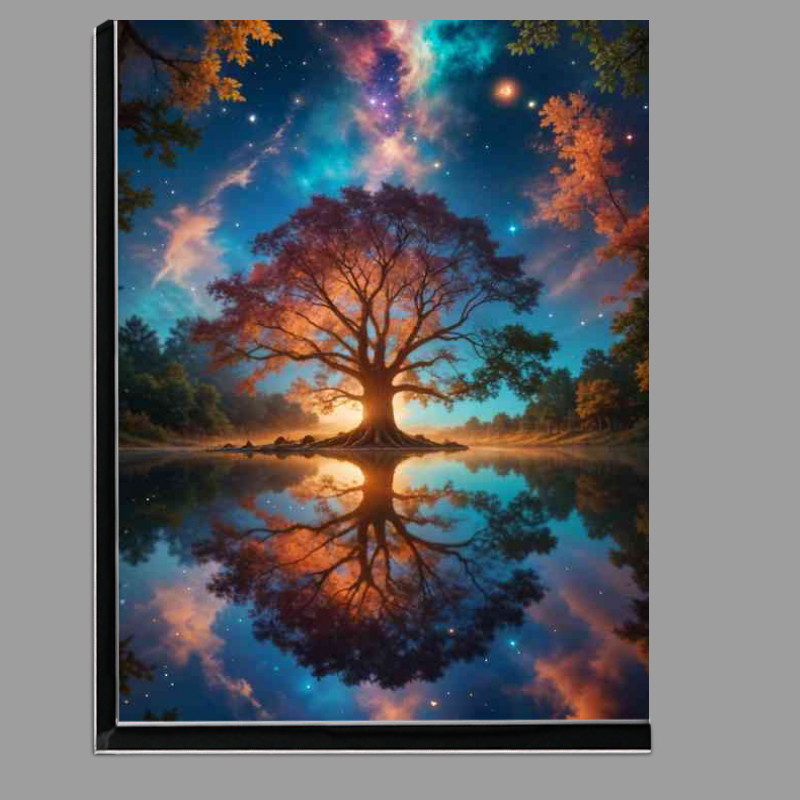 Buy Di-Bond : (fiery autumn foliage reflected in a still lake)