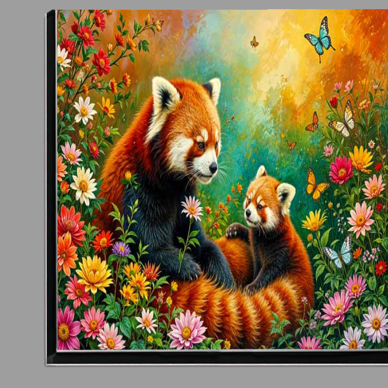 Buy Di-Bond : (Red Panda and the cub surrounded by flowers)