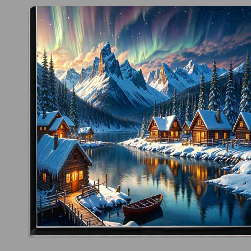 Buy Di-Bond : (Log cabins by the snowy lake and mountains)