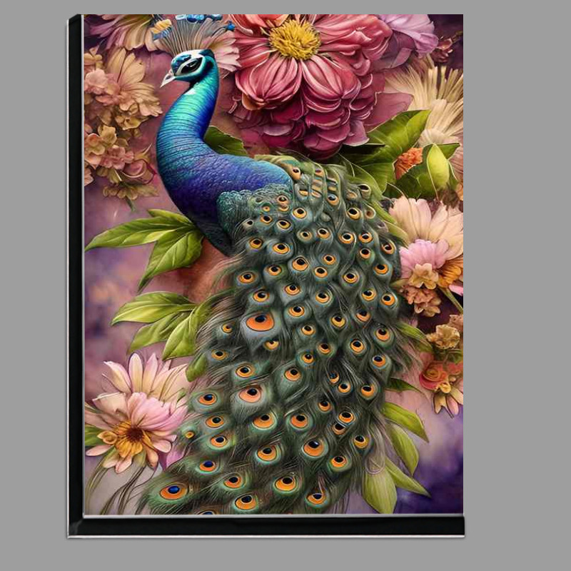 Buy Di-Bond : (Cameron Gray Peacock Art Watercolor surrounded by flowers)