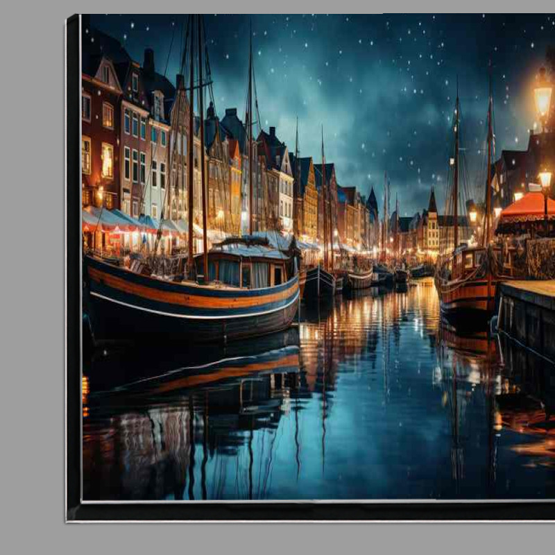 Buy Di-Bond : (Cityscape Glow Canals Reflecting Night Lights)